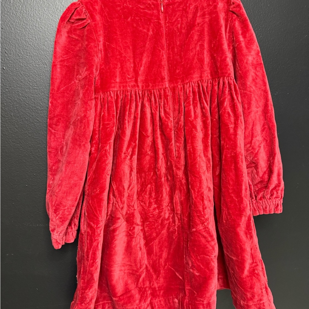 Mini Boden Red Velvet Dress with Embroidered Bunnies - Picture 2 of 3